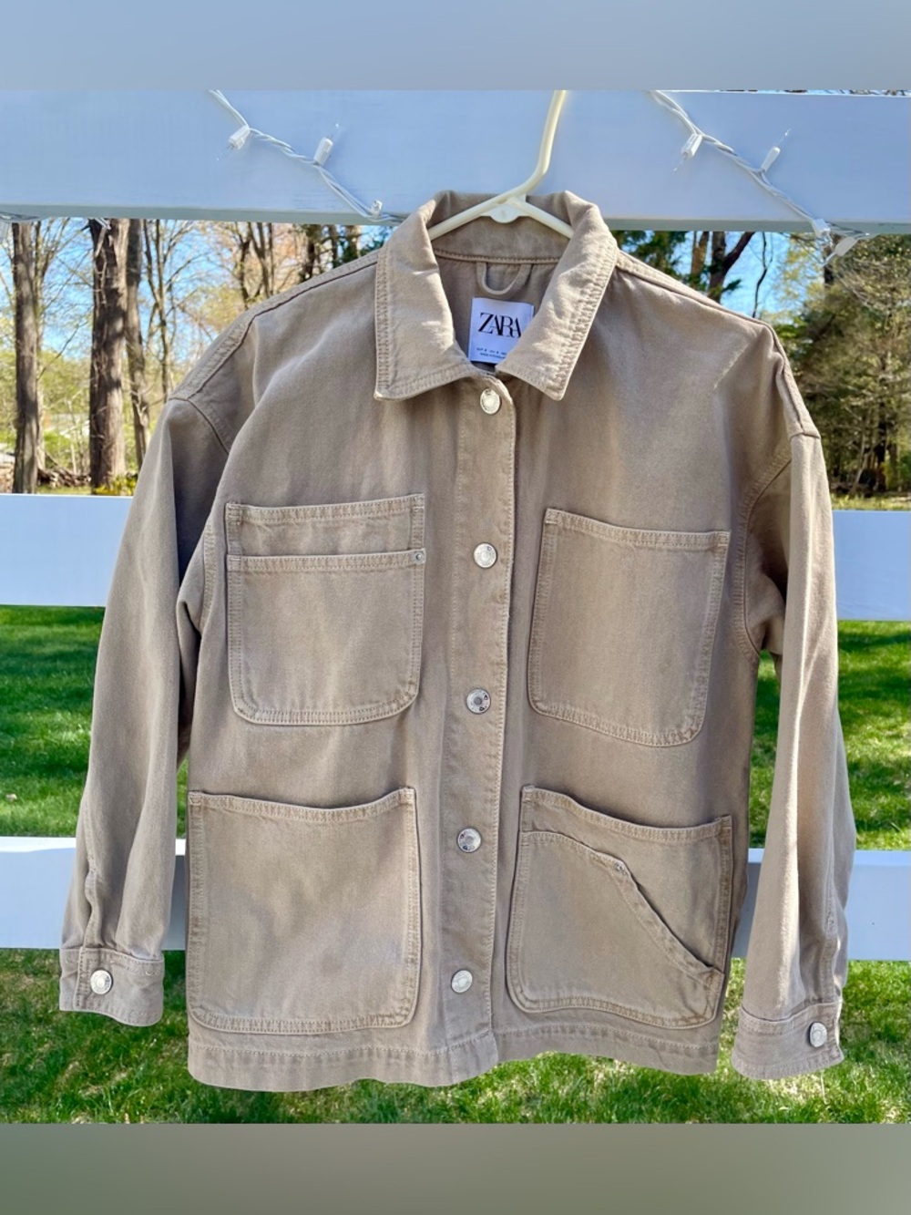 ZARA Women’s Denim Chore Jacket - Beige - SMALL
